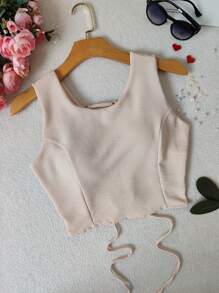 Women's Cropped Top In Dun Fabric With Padding - Màu be - Xem 2