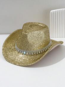 1 Peça Chapéu Cowboy Sólido com Laser, Decoração Brilhante de Strass, Estilo Goth de Rua, Ciberpunk Neon, Estilo Y2K, Moda e Elegante, Cor Brilhante e Vibrante para Primavera/Verão, Moda de Luxo, Adequado para Festa, Festival de Música, Piquenique, Eventos de Tema Oeste, Dia dos Namorados
