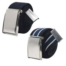 Kit Of 2 Men's Grosgrain Canvas Belts With Adjustable American Buckle, High Quality, Plus Size - Màu xanh đen - Xem 6
