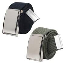 Kit Of 2 Men's Grosgrain Canvas Belts With Adjustable American Buckle, High Quality, Plus Size - Màu xanh đen - Xem 7