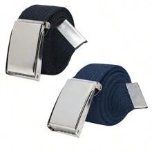 Kit Of 2 Men's Grosgrain Canvas Belts With Adjustable American Buckle, High Quality, Plus Size - Màu xanh đen - Xem 1