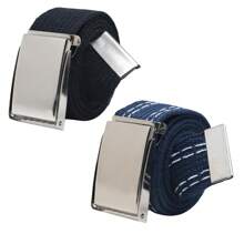 Kit Of 2 Men's Grosgrain Canvas Belts With Adjustable American Buckle, High Quality, Plus Size - Màu xanh đen - Xem 4