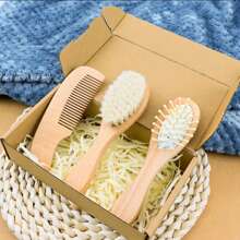 Customized 3pcs/Set Hair Care Brush Set - Wooden Handle Wool Shampoo Brush, Air Cushion Scalp Massager, Detangling Hair Brush, Home Hair Styling Tools - Multicolor - View 4