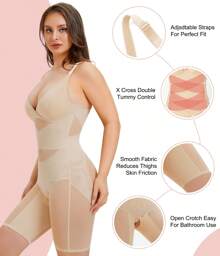 Nebility Bodysuit Shapewear For Women Tummy Control Butt Lifter Full Body Shaper Seamless Thigh Slimmer Faja V-Neck Jumpsuit - 米色 - 查看 3