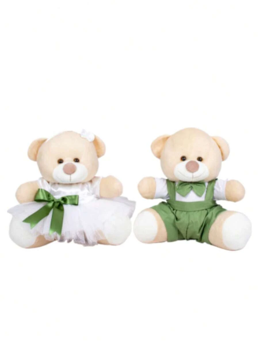 Decorative Teddy Bear Couple For Wedding White Flower Girl With Green Detail And Green Page Boy - Decoration 12 Cm - Sữa Ngọt Ngào - Xem 1