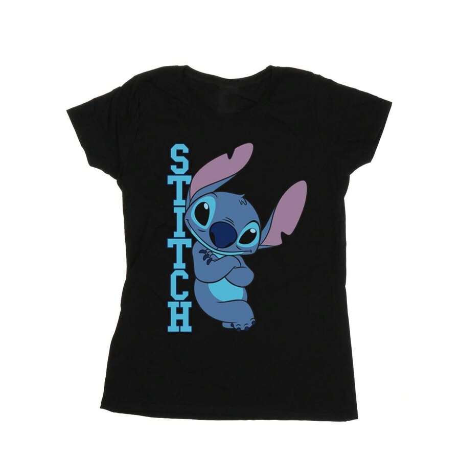 Disney Womens/Ladies Lilo And Stitch Posing Cotton T-Shirt (Black)
