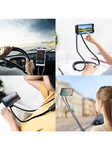 1pc Black Creative Slouchy Bedside Cell Phone Holder, Neck Hanging Smartphone Stand, Multi-Functional Phone Mount - Black - View 4