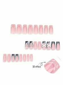24 miếng dán móng tay dài đính đá thủ công, hình bướm Aurora & thiết kế chuyển màu mềm mại, 1 miếng keo dán, 1 miếng đệm móng tay, dụng cụ bấm móng tay, dụng cụ làm móng - Nhiều màu - Xem 5