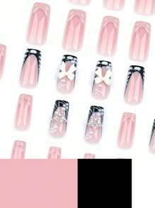 24 miếng dán móng tay dài đính đá thủ công, hình bướm Aurora & thiết kế chuyển màu mềm mại, 1 miếng keo dán, 1 miếng đệm móng tay, dụng cụ bấm móng tay, dụng cụ làm móng - Nhiều màu - Xem 3