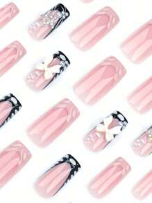 24 miếng dán móng tay dài đính đá thủ công, hình bướm Aurora & thiết kế chuyển màu mềm mại, 1 miếng keo dán, 1 miếng đệm móng tay, dụng cụ bấm móng tay, dụng cụ làm móng - Nhiều màu - Xem 4