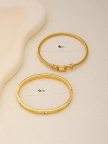 2 件奢华复古不锈钢四叶草和马蹄设计女士手链 - 金黃色 - 查看 4