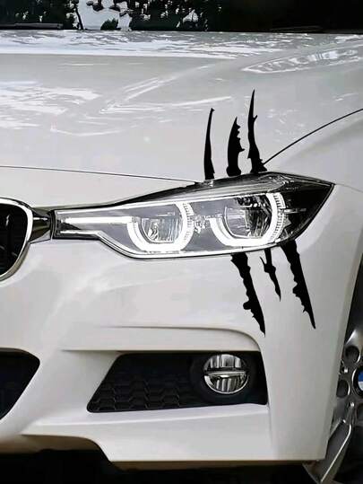 汽車黑白鬼爪光眉貼紙搞笑汽車貼紙防水貼紙刮花貼紙創意汽車用品1入組