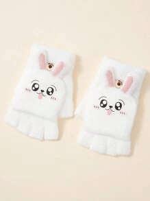 1 Pair Children's Warm Cute Cartoon Crystal Velvet Fingerless Flip-Top Gloves With Rabbit Design, For Autumn/Winter - Gloves - View 7