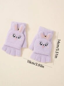 1 Pair Children's Warm Cute Cartoon Crystal Velvet Fingerless Flip-Top Gloves With Rabbit Design, For Autumn/Winter - Gloves - View 3