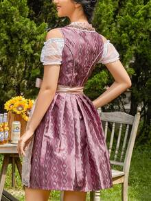 Women's German Dirndl Dress 3 Pieces Traditional Oktoberfest Costumes - Hot Pink - View 5