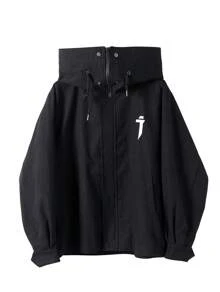 Men's High Neck Jacket Techwear Streetwear Zip Up Windbreaker - Black - View 8