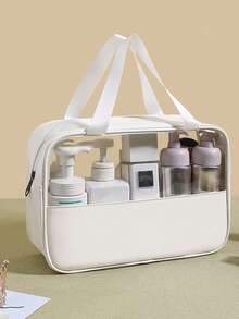 1 件女士化妆包防水旅行洗漱用品收纳整理 PU 化妆包洗漱包手提包盥洗包浴室沙滩包度假必备品海滩学校用品旅行必需品女士宿舍大学返校节 - 白色 - 查看 4