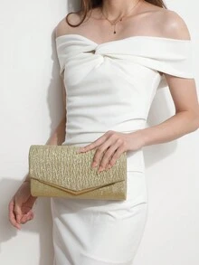 4 件装女式水钻晚装手拿包水钻耳夹新娘婚礼颈链手链吊坠闪亮钱包手拿包女士晚装包舞会闪亮手提包带可拆卸链条适合婚礼和派对女士单肩包女士手拿包闪亮银色派对手提包婚礼包，时尚钱包与女士生日礼服完美搭配 - 金色 - 查看 4