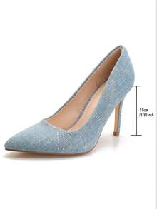 OMS 女士时尚高跟鞋，4 季黑色尖头绒面革高跟鞋，优雅正式办公室、学生和工作鞋 - 藍色 - 查看 9