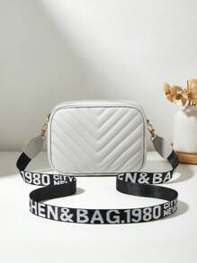 Fashionable Women's Quilted One Shoulder Crossbody Handbag - White - View 1