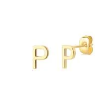 1 par de brincos de aço inoxidável com letras iniciais para mulheres, brincos de cor dourada, brincos de piercing, joias da moda para presente de Natal