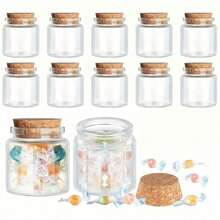 12pcs Glass Jars With Sealed Lid And Cork Lid Candy Jar, Transparent Food Storage Container For Tea, Coffee, Spices, Candies, Kitchen Gadgets, Kitchen Accessories, Valentine Party Supplies, 50ml/1.7oz - Clear - View 1