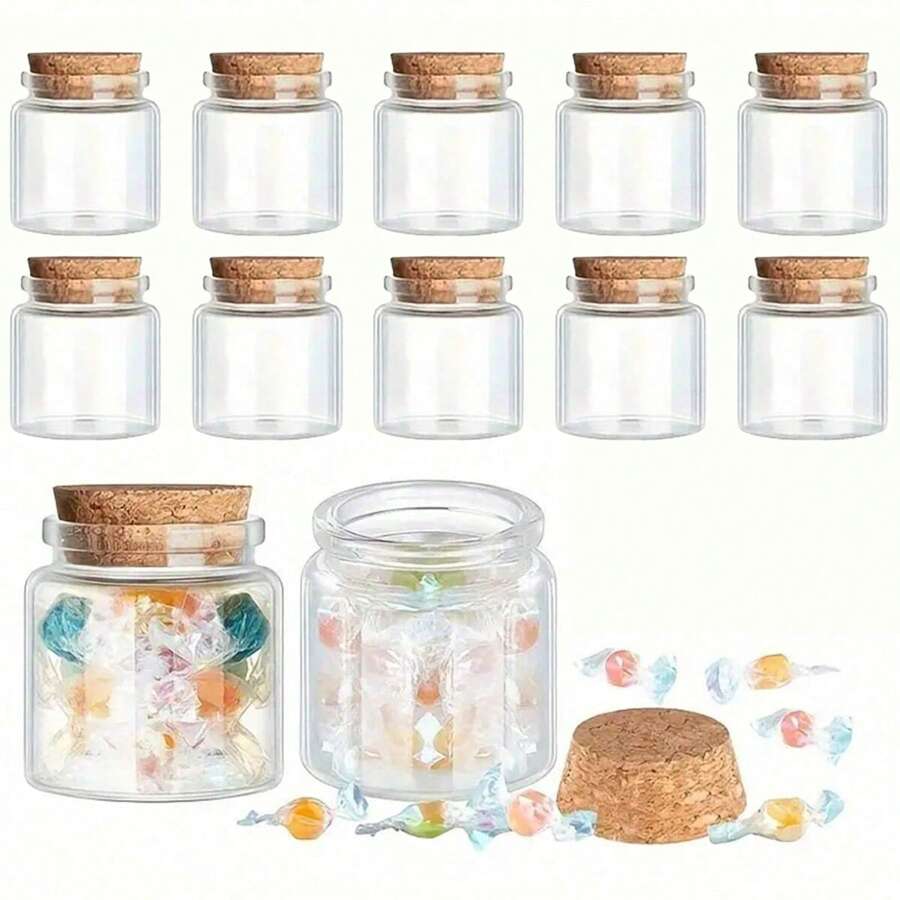 12pcs Glass Jars With Sealed Lid And Cork Lid Candy Jar, Transparent Food Storage Container For Tea, Coffee, Spices, Candies, Kitchen Gadgets, Kitchen Accessories, Valentine Party Supplies, 50ml/1.7oz - Clear - View 1