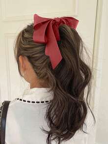 1pc Women's Black & White Color Block Acrylic Multi-Layer Bow Satin Fabric Vertical Ponytail Banana Clip, Elegant Hair Clip For Daily Wear, Dating, Outings, Gatherings - Black - View 13