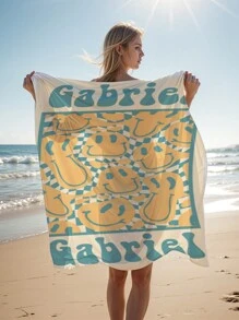 1pc Customized Name Beach Towel, Personalized Name Beach Towel, Personalized Pool Towel, 70*140cm, 100% Polyester, Letter Combination Beach Towel, Perfect For Singles Party - Smile - View 6
