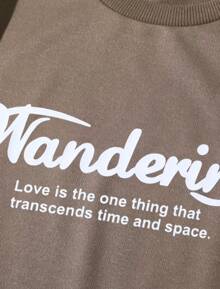 Wandering Oversized T-Shirt (FRONT) Men Women Cotton Shirt Reinforced Stitching Unisex StreetWear - 鏽棕色 - 查看 2