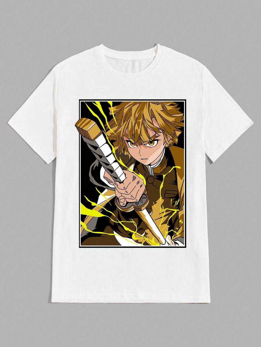 Zenitsu Agatsuma T-Shirt Unisex 100% Cotton Streetwear New Release Shipping Various Colors!! - 白色 - 查看 1