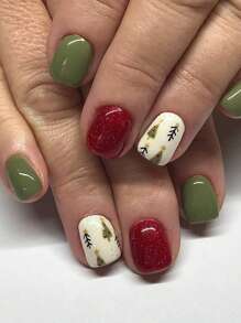 24 chiếc móng tay giả vuông ngắn có thể nhấn vào, móng tay Giáng sinh màu đỏ, xanh lá cây, họa tiết cây thông Noel, acrylic bóng, che phủ toàn bộ, dành cho phụ nữ và trẻ em gái, dụng cụ làm móng nghệ thuật mừng lễ Tạ ơn kèm keo dán 1 chiếc Dũa móng tay 1 chiếc - Nhiều màu - Xem 1