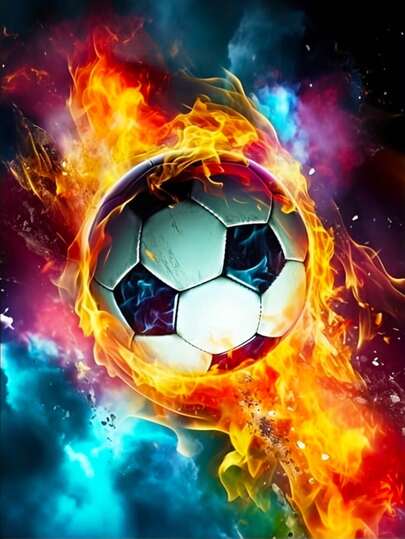 5D Diamond Painting Kit - Colorful Fiery Soccer Ball, Full Drill Round Diamond Mosaic Kit With Tools, Beginner Adults Diamond Embroidery Craft Gift, Home Wall Decor, Birthday Present