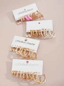 17KM 24 件/40 件/48 件/88 件简约金属几何蝴蝶和心形耳环套装，女士度假/派对礼物，日常佩戴 - 金黃色 - 查看 6