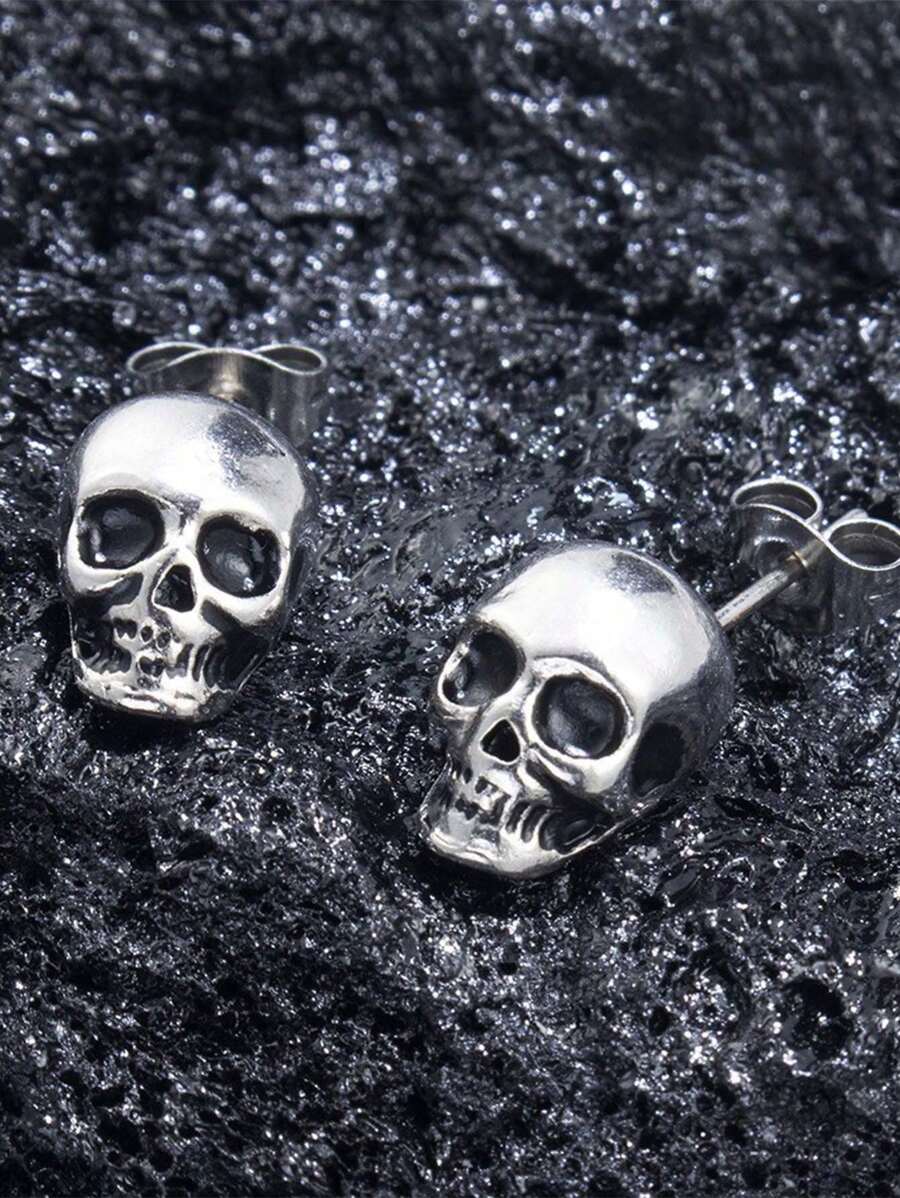 1 Pair Halloween Themed Skull Punk Style Stud Earrings For Men