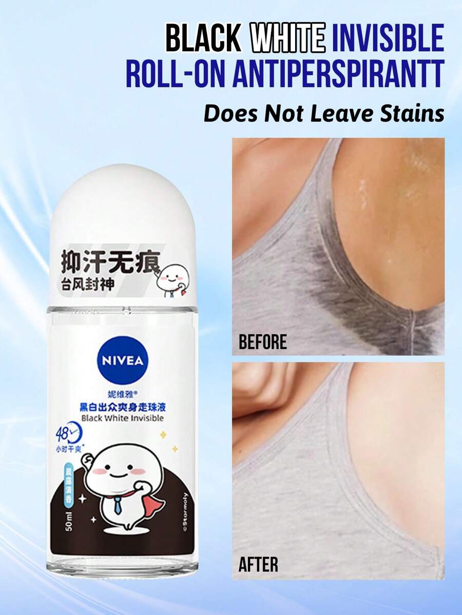 NIVEA Black White Invisible Roll-On Antiperspirant Deodorant, Morning Dew Scent, Invisible Formula, Does Not Leave Stains, Long-Lasting For Refreshing & Odor Protection, Suitable For Various Occasions(50ML/1.76Fl Oz) - Màu đen trắng nổi bật - Xem 1