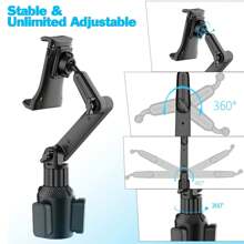 重型车载杯架平板电脑支架 - 带可调节手机支架的支架，适用于 4-13 英寸平板电脑，兼容 iPad Mini/Air/Pro，兼容 、所有手机，兼容汽车/卡车，底座坚固，安装方便