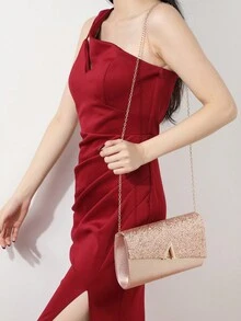 女士亮片闪光晚宴手拿包信封手提包婚礼派对新娘钱包 - 香檳色 - 查看 5