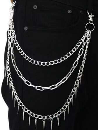 1 件朋克金属铆钉几何链条裤链，男女通用时尚腰链秋冬配饰万圣节服装，适合青少年、青年、男士、休闲、户外、运动、度假、毕业礼物、生日、日常穿着