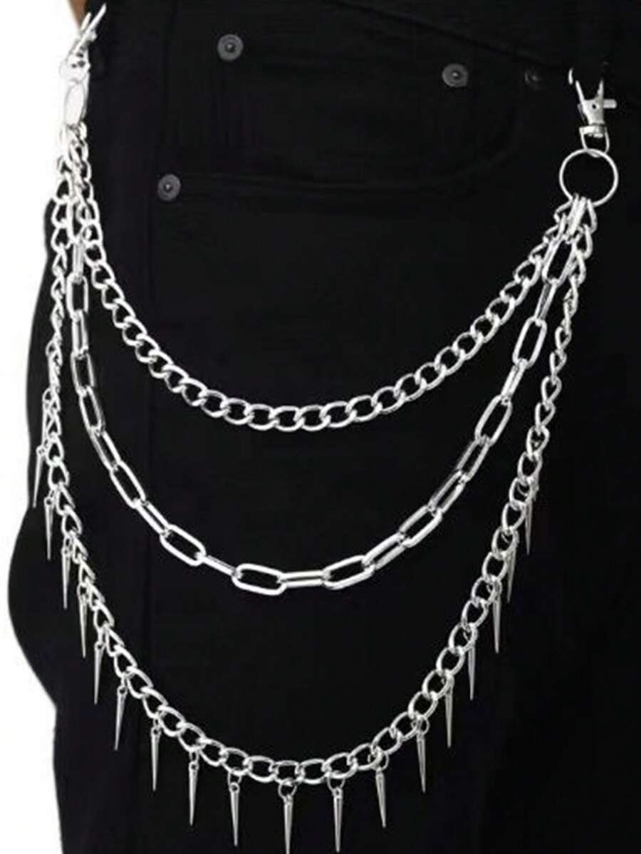 1pc Punk Metal Rivet Geometric Chain Pants Chain, Unisex Fashion Waist Chain Autumn-Winter Accessories Halloween Costume,Suitable For Teens, Youth,Men,Casual, Outdoor, Athletic, Vacation, Graduation Gifts, Birthday, Daily Wear - Pants Chain - View 1