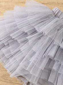 Falda de tul rizada de color liso y versátil para niña joven - Gris - Ver 6