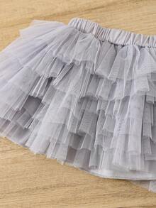 Falda de tul rizada de color liso y versátil para niña joven - Gris - Ver 3