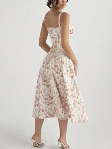 Vestidos largos de tirantes mujer cuello cuadrado de hombros con cordón de muslo con abertura Temperamento Elegante Sexy Vestido Elástico, Estilo Elegido para Ocasiones de Lujo y Cotidianidad Adecuado para Banquetes, Asistir a Eventos, Hospedaje, Playas, Viajar Sesiones de Fotos, Fotografía de Calle, Trabajo - Rojo y blanco - Ver 5