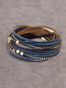 1pc Snake Pattern Leather Wrap Bracelet With Crystal Studs, Bohemian Style Wristband For Men, Gift For Women/Wife/Mother