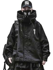 Men's High Neck Jacket Techwear Streetwear Zip Up Windbreaker - Black - View 1
