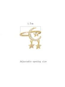 1pc Unique Fashion Zirconia Star & Moon Tassel Design Ring - Yellow Gold - View 4
