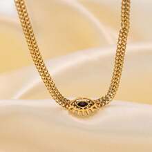 2 PIECE SET Bracelet And Necklace European And American Cross-Border New Design Versatile Sense Metal Stainless Steel Black Diamond Devil Necklace Female Wholesale - 金色 - 查看 10