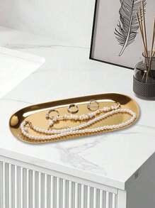 1PC Gold/Silver S/M/L Scandinavian Style Stainless Steel Oval Tray, Decorative Tray, Jewelry Tray/Dresser Tray, Countertop Storage Tray, Aromatherapy Tray, Stainless Steel Tray For Jewelry And Small Items, Suitable For Necklaces, Earrings, Bracelets, Rings, Multiple Scenario Use