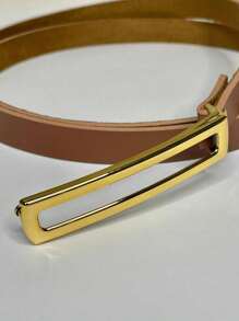 Thin Formal Belt With Rectangular Buckle In Various Colors - 駝色 - 查看 2