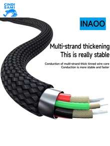 Cable De Carga De Manguera De Metal De Carga Rápida, Cable De Datos De Tubo De Resorte Adecuado Para Teléfonos Móviles Apple Android TYPE-C - Negro - Ver 6
